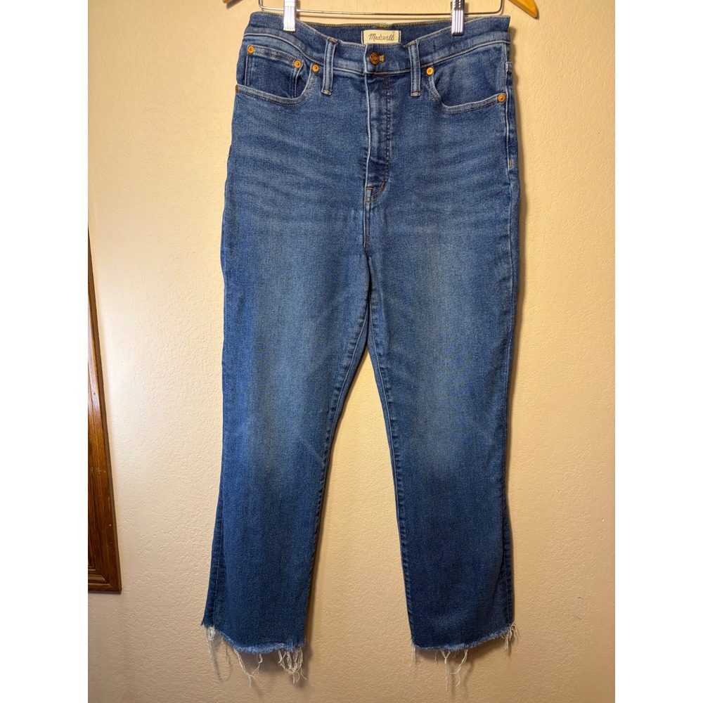 Madewell Cali Demi-Boot Raw Hem High-Rise Cropped Blue Jeans Size 29T
